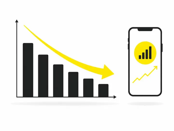 Clean modern flat-vector illustration on a pure white (#ffffff) background. A simple line graph showing click-through ra
