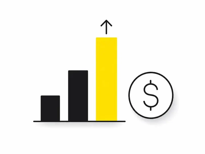 Clean modern flat-vector illustration on a pure white (#ffffff) background. A simple flat bar chart with three bars in d