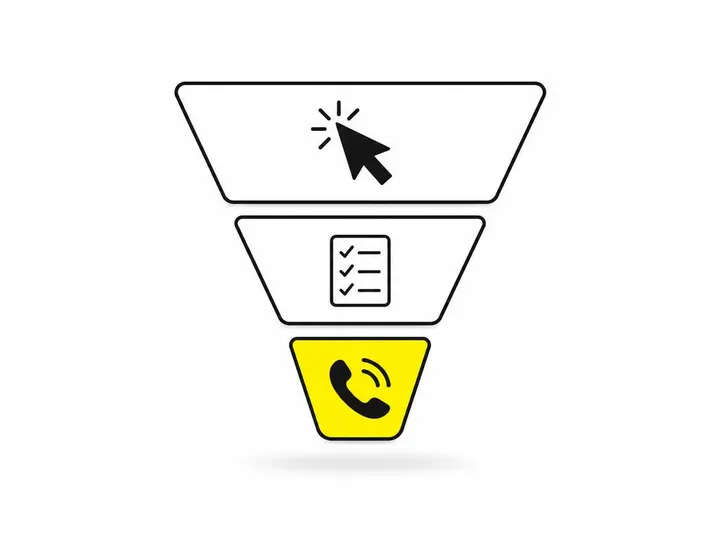 Clean modern flat-vector illustration on a pure white (#ffffff) background. A simple funnel shape in dark charcoal (#111