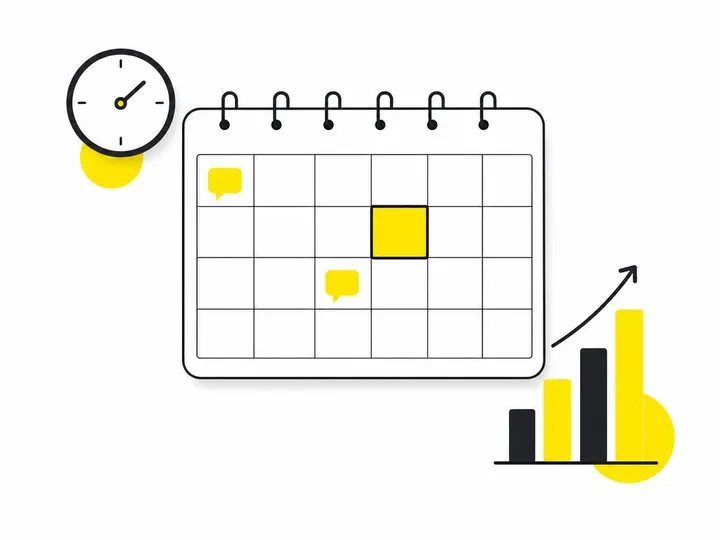 Clean modern flat-vector illustration on a pure white (#ffffff) background showing a simple weekly calendar grid with sm
