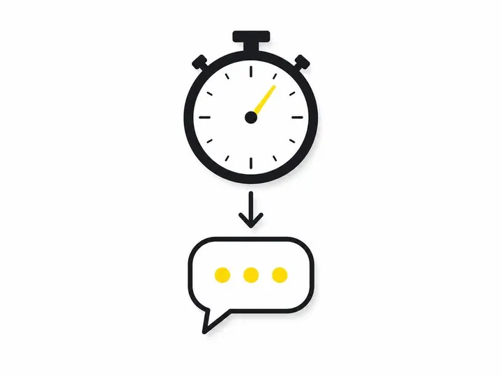 Clean modern flat-vector illustration on a pure white (#ffffff) background. A stopwatch icon in dark charcoal (#111111)