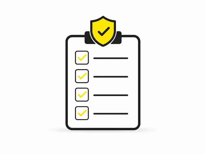 A clean modern flat-vector illustration on a pure white (#ffffff) background: a simple flat-vector checklist clipboard s