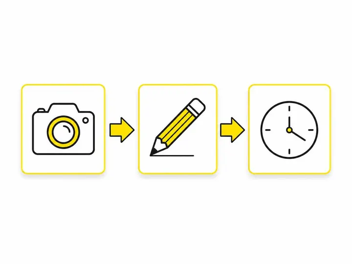 A clean flat-vector illustration on a pure white (#ffffff) background showing a simple batch-creation workflow: three co