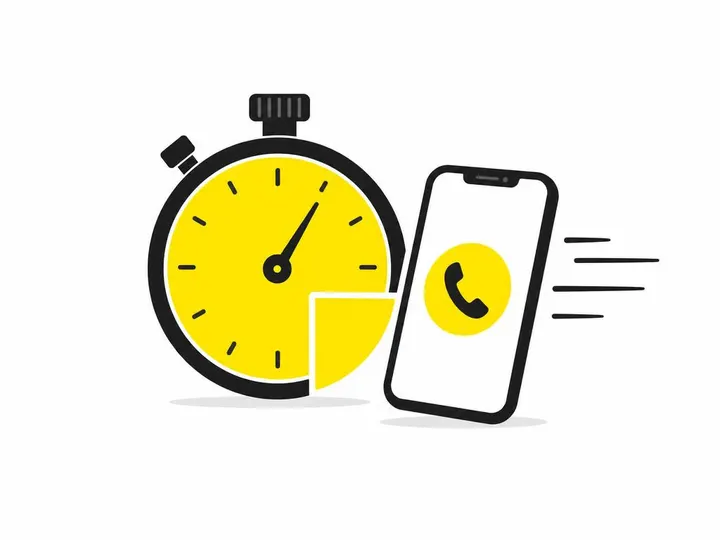 Clean modern flat-vector illustration on a CLEAN WHITE (#ffffff) background: a stopwatch or clock icon with a '5 min' in