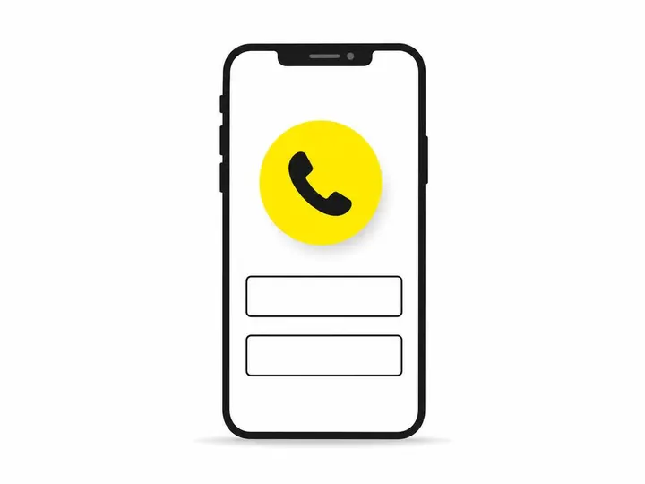 A clean modern flat-vector illustration on a pure white (#ffffff) background: a stylised phone screen in dark charcoal (