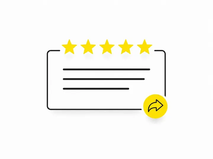 Clean modern flat-vector illustration on a pure white (#ffffff) background: a simple five-star rating icon in vivid yell