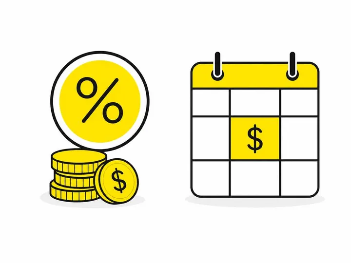 A clean modern flat-vector illustration on a pure white (#ffffff) background showing two pricing model icons side by sid