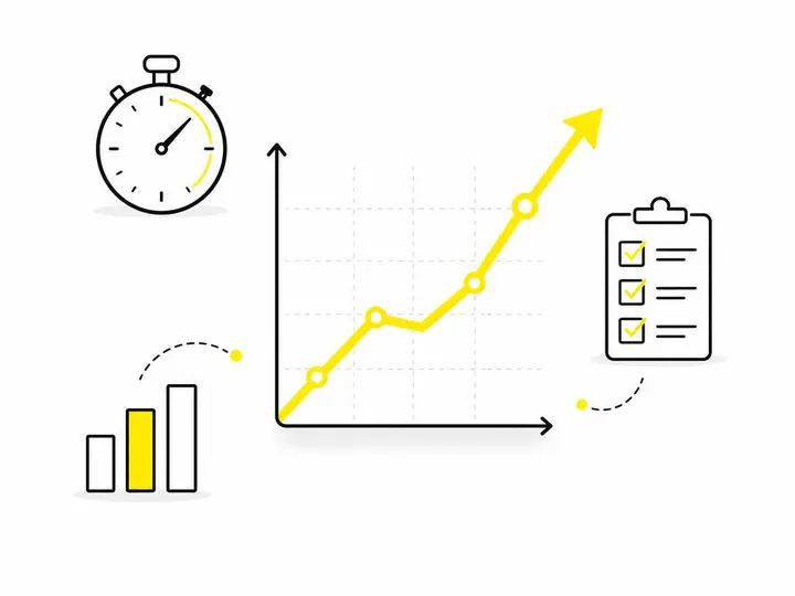 A clean modern flat-vector illustration on a CLEAN WHITE (#ffffff) background showing a simplified chart or graph with a
