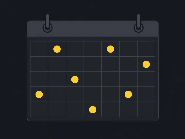 Flat vector illustration of a simple calendar grid with strategic posting markers, clean geometric representation of a p