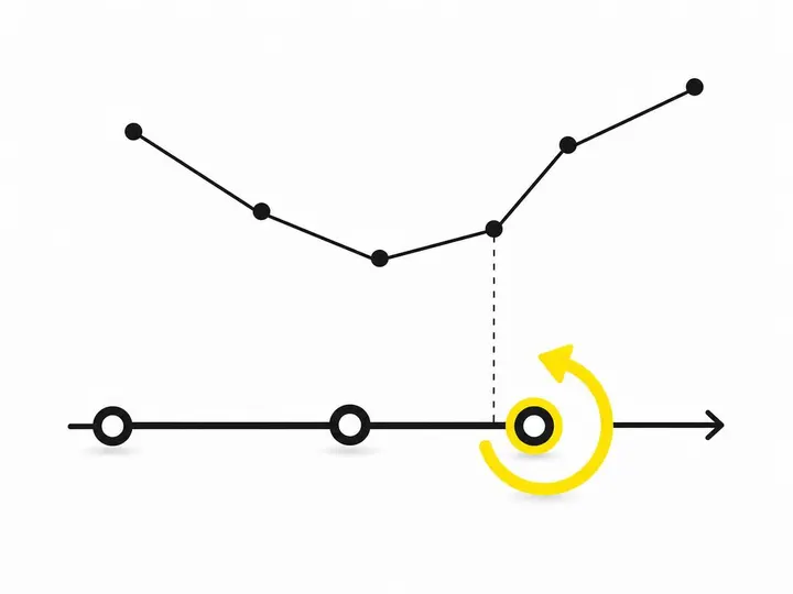 Clean modern flat-vector illustration on a pure white (#ffffff) background. A simple timeline bar running left to right