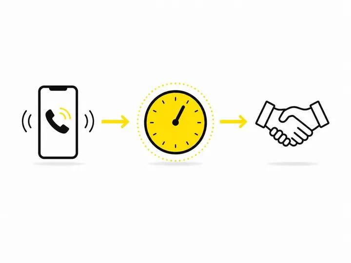 Flat-vector illustration on a clean white (#ffffff) background. A simple timeline arrow running left to right shows thre