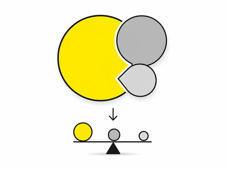 Clean modern flat-vector illustration on a pure white (#ffffff) background. Three large overlapping circles or segments