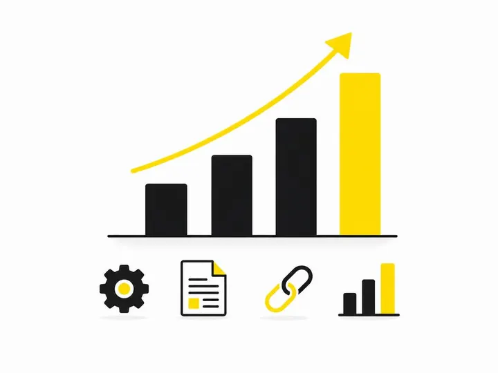 A clean modern flat-vector illustration on a pure white (#ffffff) background. A simple bar chart with three ascending ba