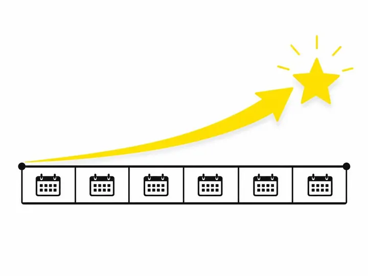 Clean modern flat-vector illustration on a pure white (#ffffff) background. A simple timeline bar running left to right 