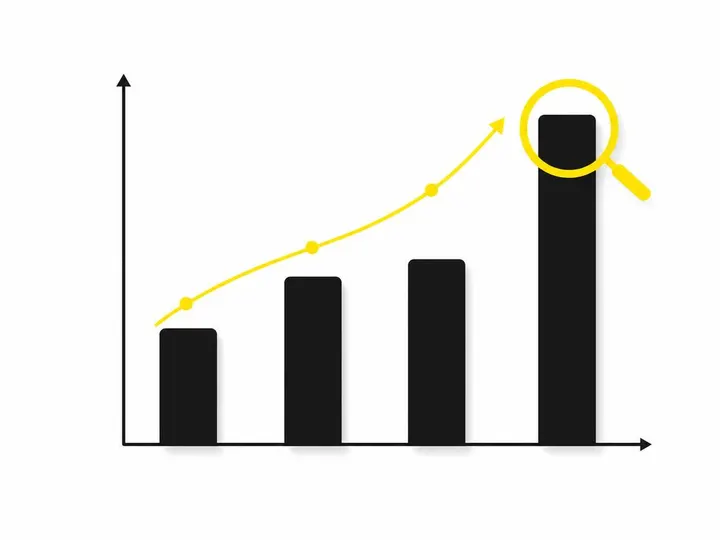 A clean flat-vector illustration on a pure white (#ffffff) background showing a simple bar chart with four bars of varyi