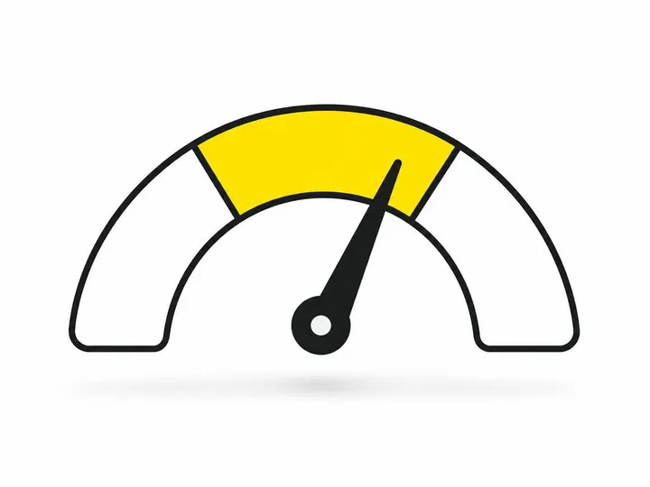 A clean modern flat-vector illustration on a pure white (#ffffff) background showing a dial or gauge graphic with a need