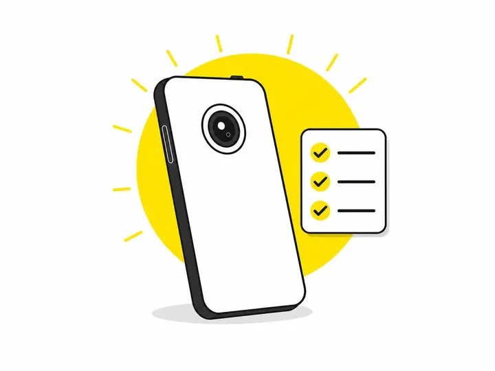 Clean modern flat-vector illustration on a pure white (#ffffff) background. A stylised smartphone in portrait orientatio