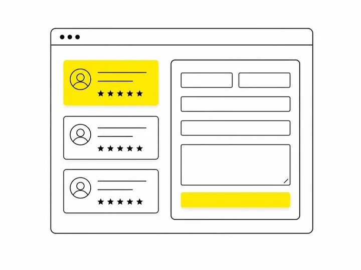 Clean modern flat-vector illustration on a pure white (#ffffff) background. A simplified browser window outline showing
