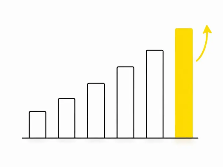 A clean modern flat-vector illustration on a pure white (#ffffff) background showing a simplified bar chart with bars of