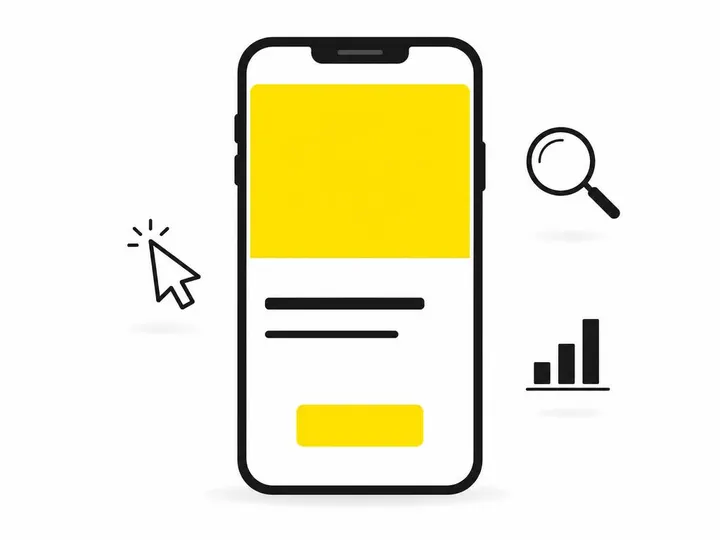 Clean modern flat-vector illustration on a pure white (#ffffff) background. A simplified smartphone outline in dark char