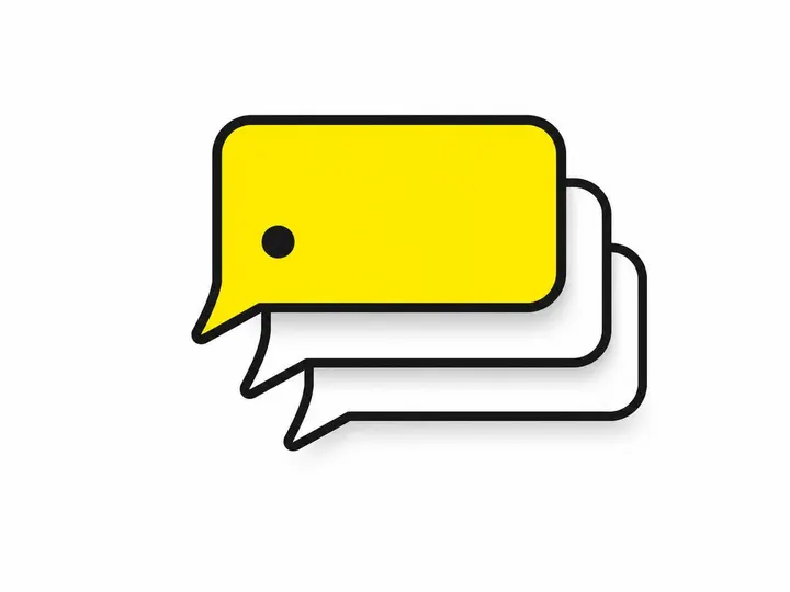 Flat-vector illustration on a clean white (#ffffff) background: three stacked chat bubble icons in charcoal (#111111) ou