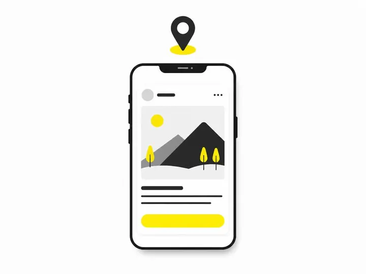Clean modern flat-vector illustration on a pure white (#ffffff) background. A simplified smartphone screen showing a sty