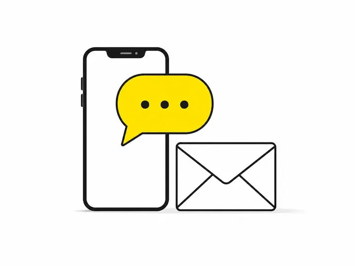 A clean modern flat-vector illustration on a pure white (#ffffff) background. A mobile phone outline in dark charcoal (#