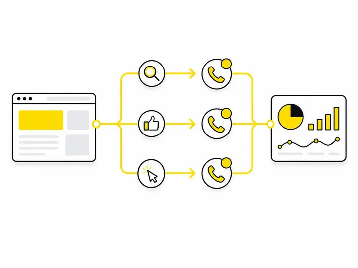 A clean modern flat-vector illustration on a pure white (#ffffff) background showing how Dynamic Number Insertion works:
