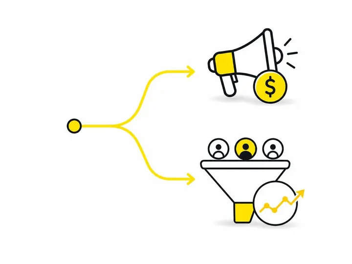 A clean modern flat-vector illustration on a pure white (#ffffff) background showing two side-by-side icons: a simple me