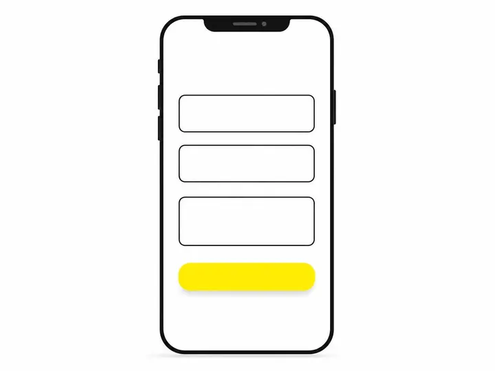 Clean modern flat-vector illustration of a mobile phone outline showing a simple enquiry form with three input fields an