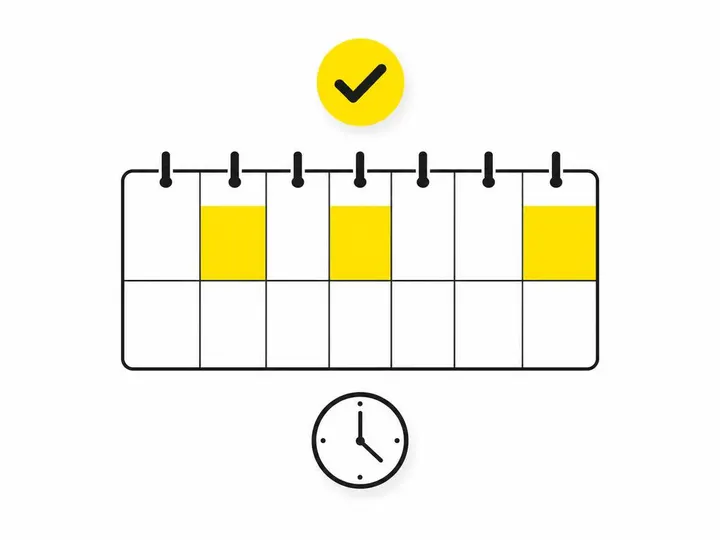 Clean modern flat-vector illustration on a pure white (#ffffff) background. A simple weekly calendar grid in dark charco