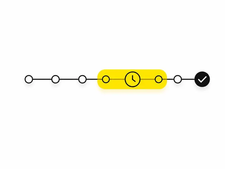 A clean modern flat-vector illustration on a pure white (#ffffff) background showing a simple timeline bar divided into 