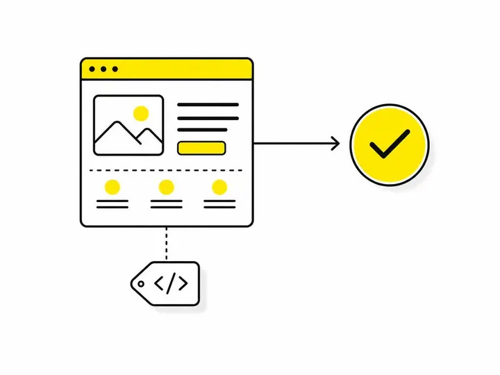 Clean modern flat-vector illustration on a pure white (#ffffff) background. A simple flow diagram showing a landing page