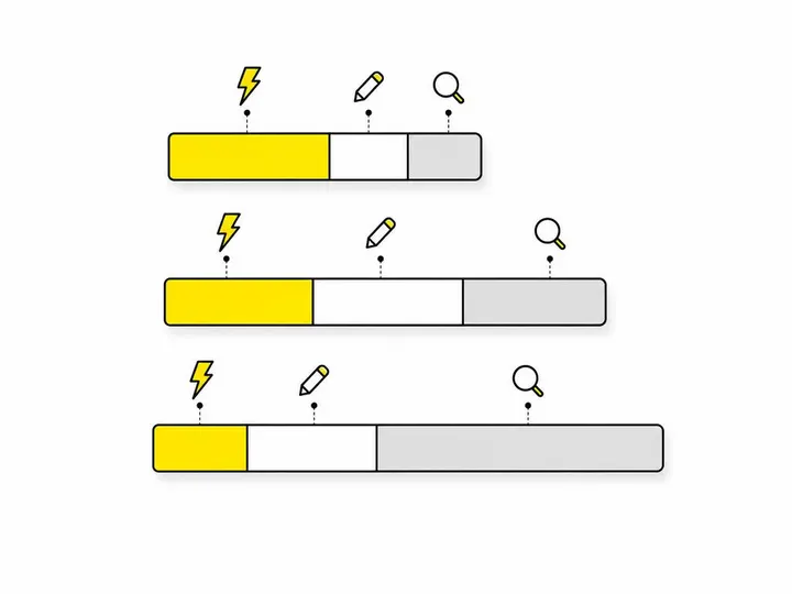 Clean modern flat-vector illustration on a pure white (#ffffff) background. Three horizontal stacked bar segments of dif