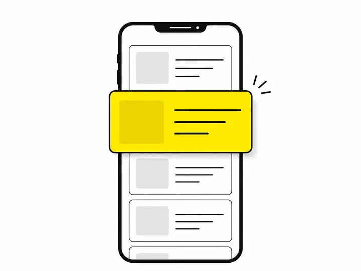 A clean modern flat-vector illustration on a CLEAN WHITE (#ffffff) background showing a simplified smartphone screen wit