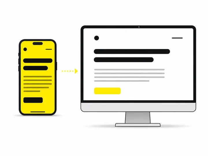 Modern flat-vector illustration of a smartphone and desktop monitor side by side showing responsive font scaling, simple