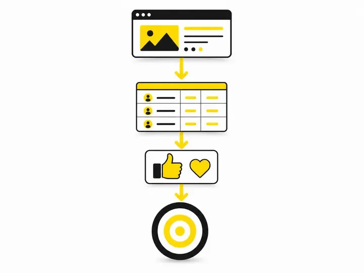Clean modern flat-vector illustration on a pure white (#ffffff) background. Concept: a simplified funnel diagram showing