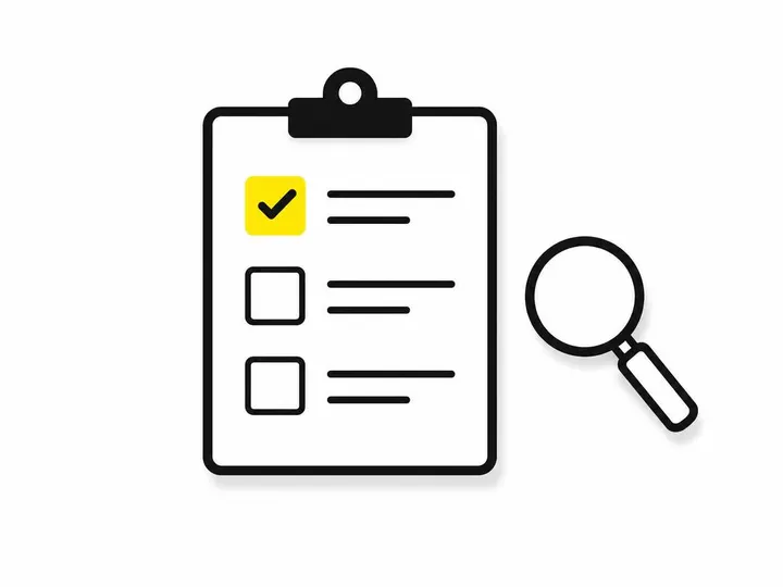 Clean modern flat-vector illustration on a pure white (#ffffff) background. A simple checklist-style graphic: a clipboar