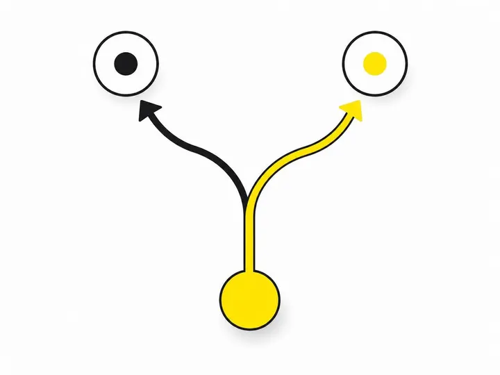 Clean modern flat-vector illustration showing a decision pathway: a simple Y-shaped branching arrow or flowchart with tw
