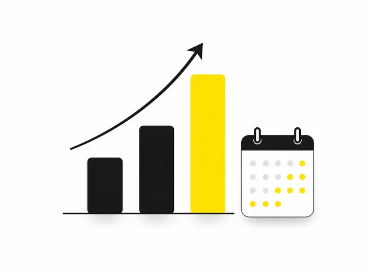 Clean modern flat-vector illustration on a pure white (#ffffff) background. A simple bar chart with three ascending bars