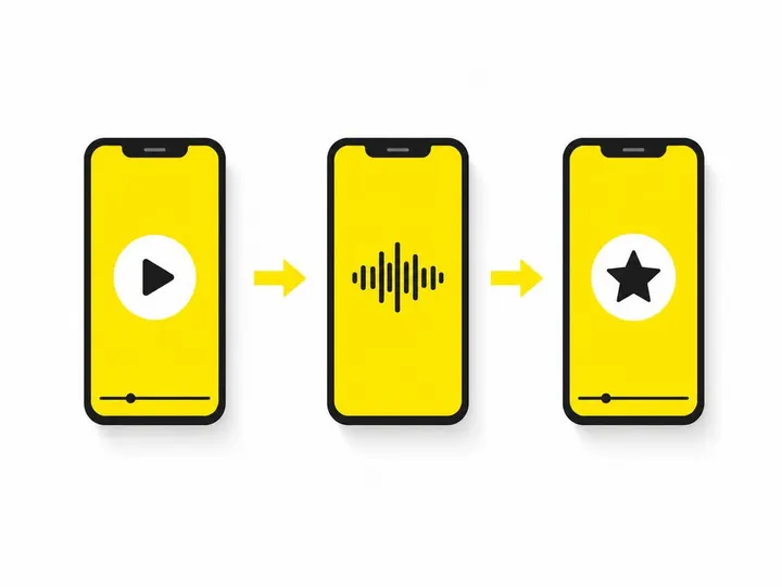 A clean modern flat-vector illustration on a pure white (#ffffff) background. Three simple rectangular phone screens arr