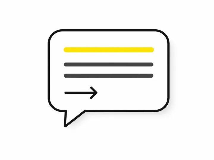 Clean modern flat-vector illustration on a pure white (#ffffff) background: a speech bubble outline in dark charcoal (#1