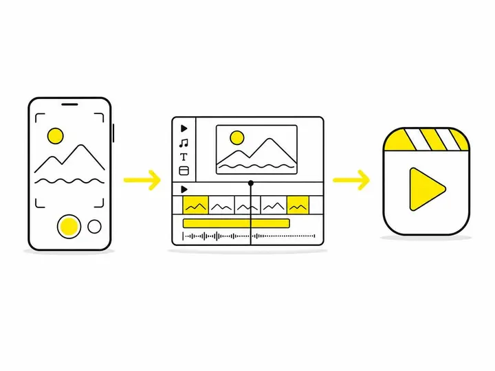 A clean modern flat-vector illustration on a pure white (#ffffff) background: a simple workflow diagram showing a smartp