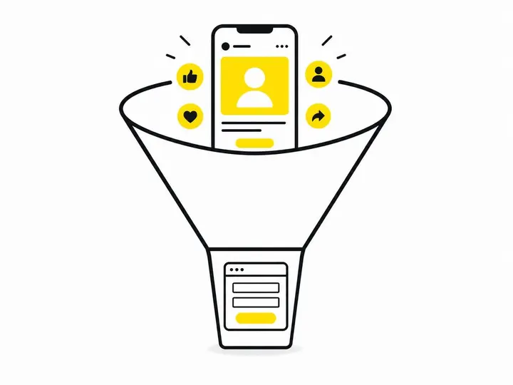 Clean flat-vector illustration on a pure white (#ffffff) background. A simple funnel shape in charcoal (#111111) outline