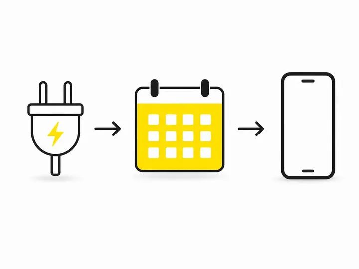 A clean modern flat-vector illustration on a pure white (#ffffff) background. Three simple tool icons arranged horizonta