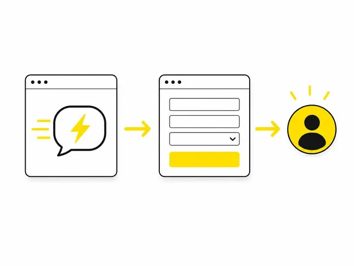 Clean modern flat-vector illustration on a pure white (#ffffff) background showing two simplified website UI panels side