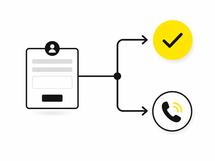 Clean modern flat-vector illustration on a pure white (#ffffff) background: a branching flowchart showing a simple form