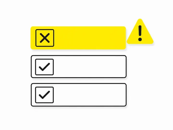 Clean flat-vector illustration on a pure white (#ffffff) background: a checklist concept — three flat rectangular rows w