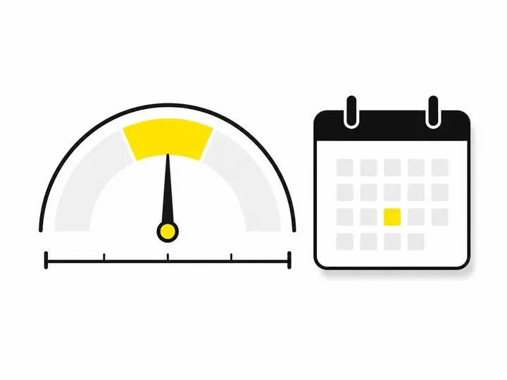 Flat-vector illustration of a simple budget gauge or slider, showing a low-to-high scale with a marker positioned in the