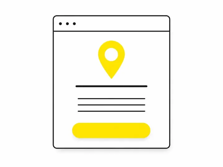 A clean flat-vector illustration on a pure white (#ffffff) background. A simple webpage wireframe outline in dark charco